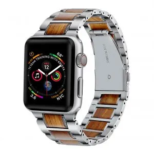 Premium Wooden Link Stainless Steel Band for Apple Watch Band for iWatch Series SE 10 9 8 7 6 5 4 3 2 1 for 38/40/41mm 42/44/45/49mm