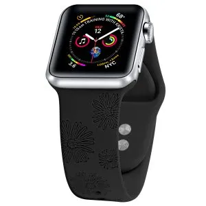 Laser Engraved Women Fade-Free SunFloral Soft Silicone Band Replacement Strap for iWatch Series 10/9/8 7 6 5 4 3 2 1 SE Utral